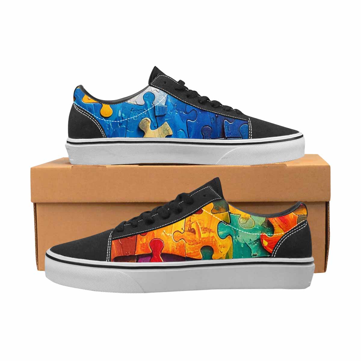 WOMEN'S Autism Puzzle Pieces Lace-Up Canvas Cottagecore Custom Sneakers