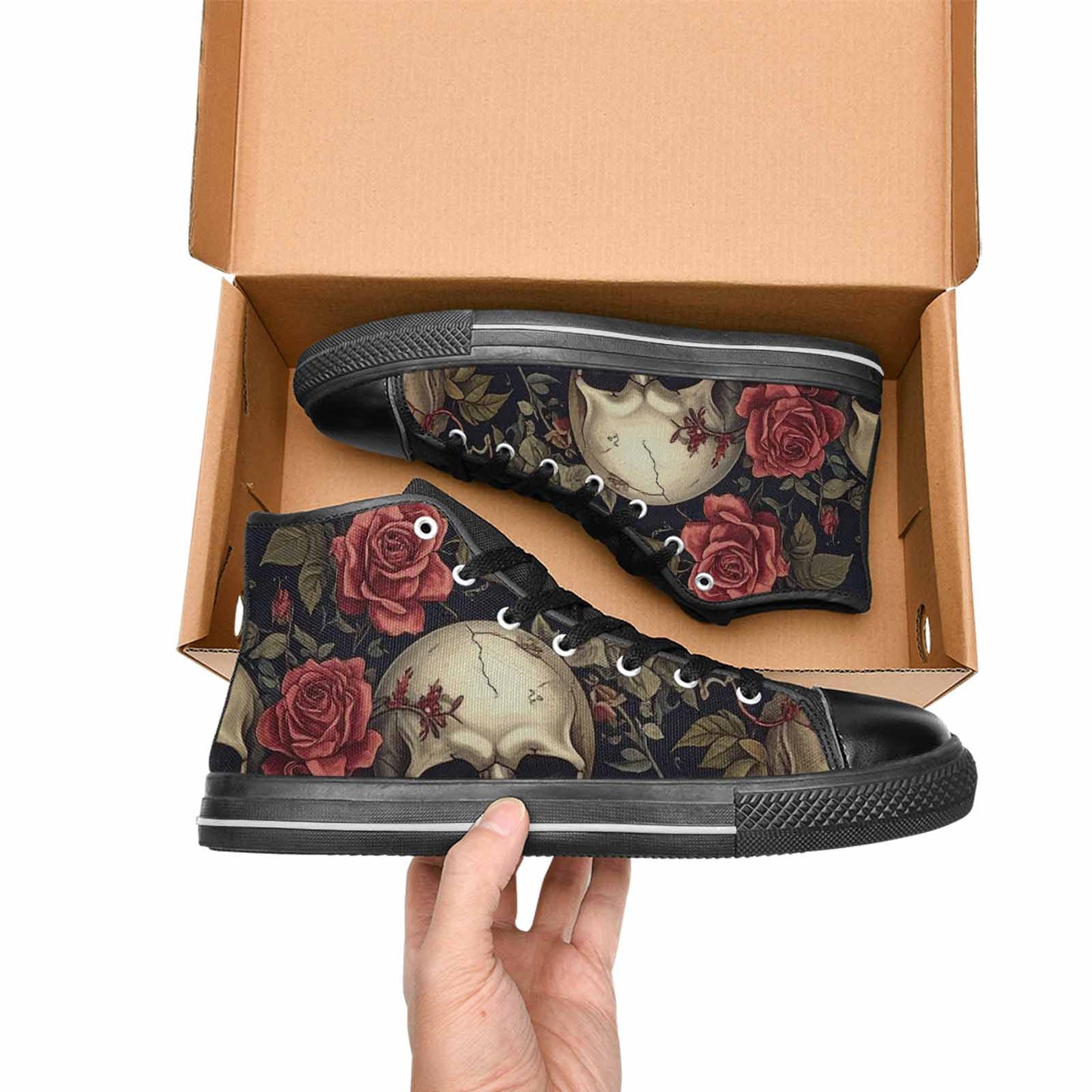MEN'S Skulls - Roses High Top Canvas Neon Fantasy Custom Shoes
