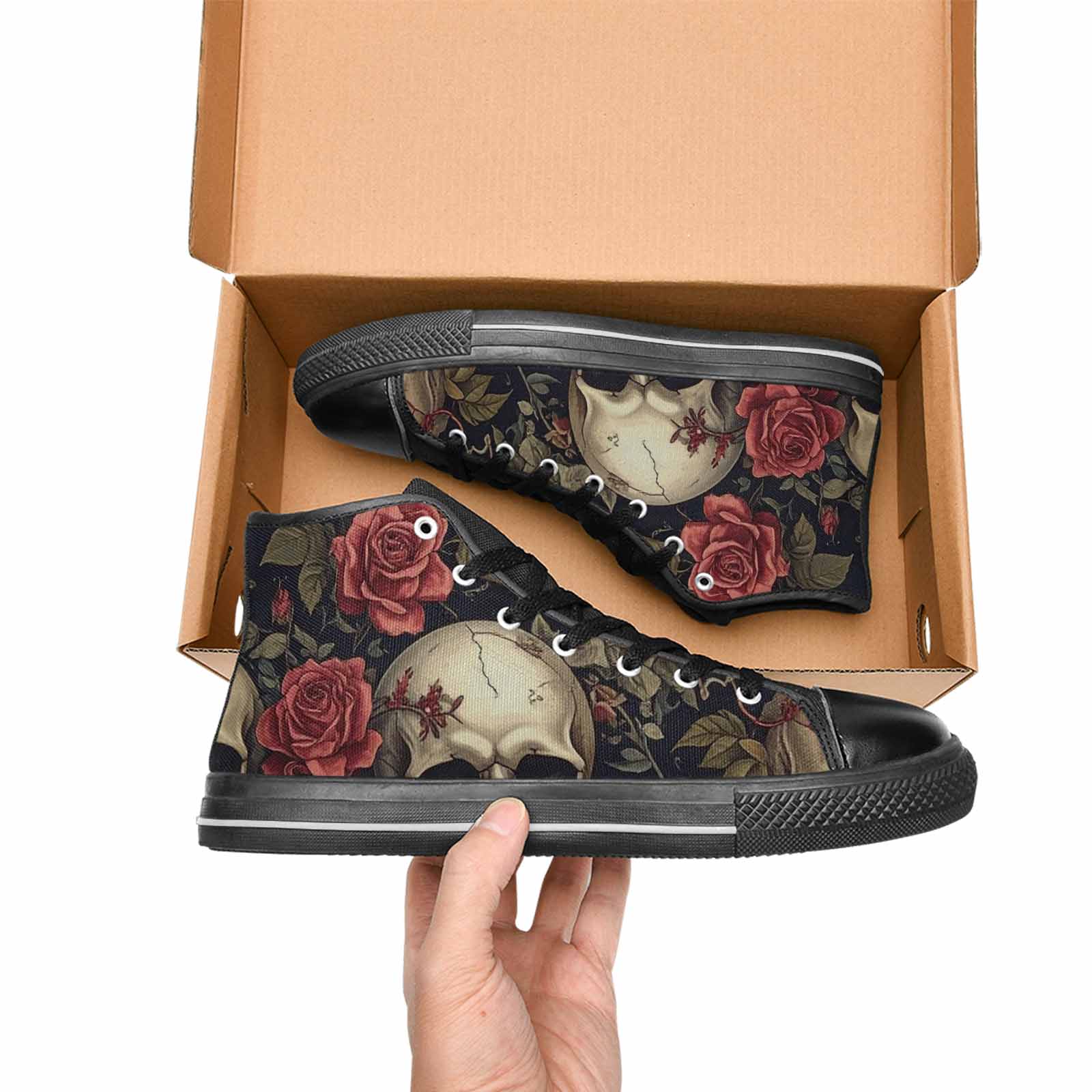 MEN'S Skulls - Roses High Top Canvas Neon Fantasy Custom Shoes