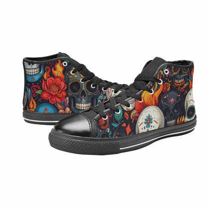 MEN'S Skull High Top Canvas Vibrant Chaos Custom Sneakers