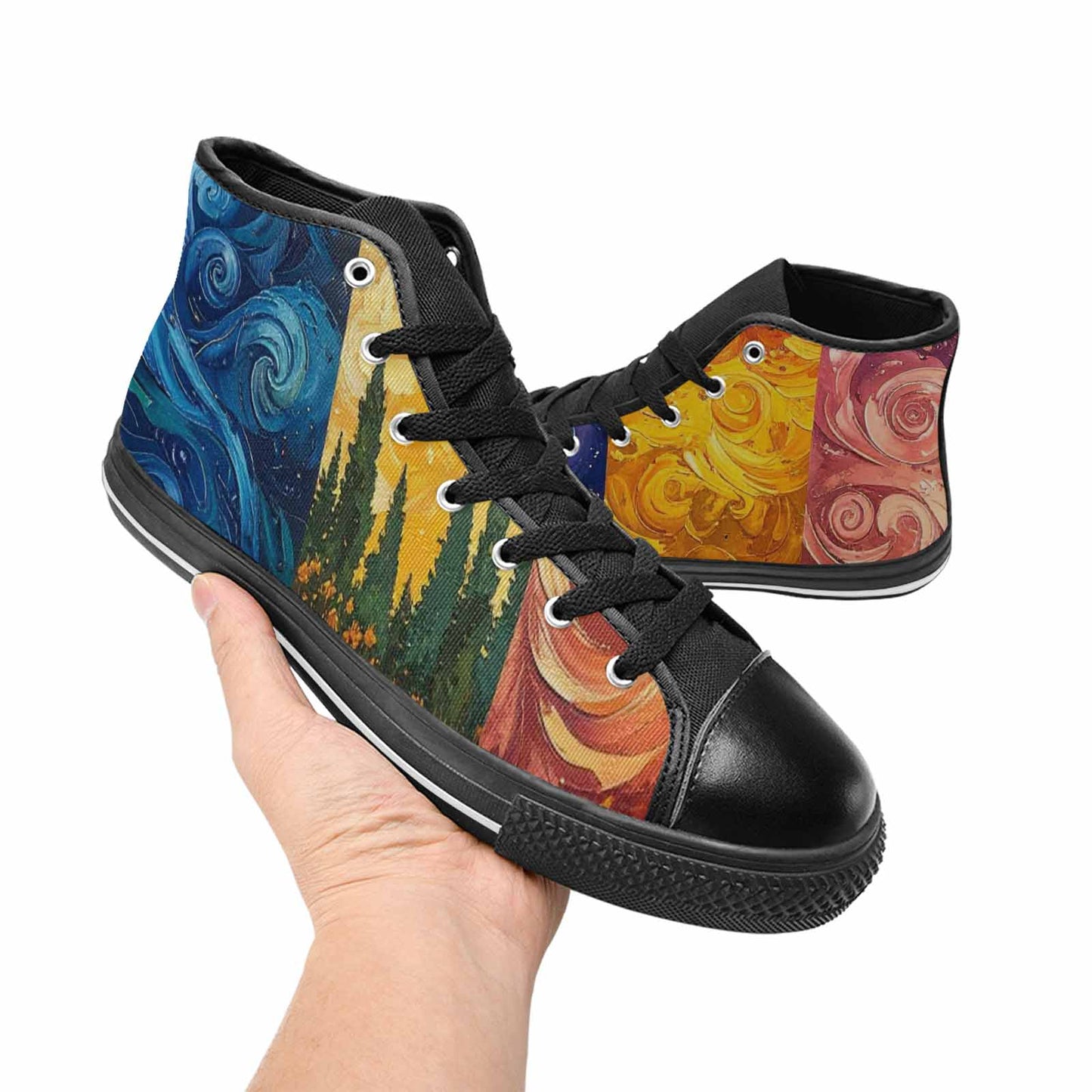WOMEN'S Van Gogh-Style Swirl High Top Canvas Y2K Sneakers