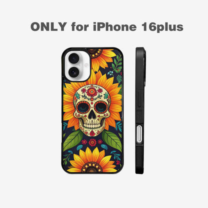 iPhone 16 Plus Case — Sunflowers And Skulls, Custom Designed Case Cover