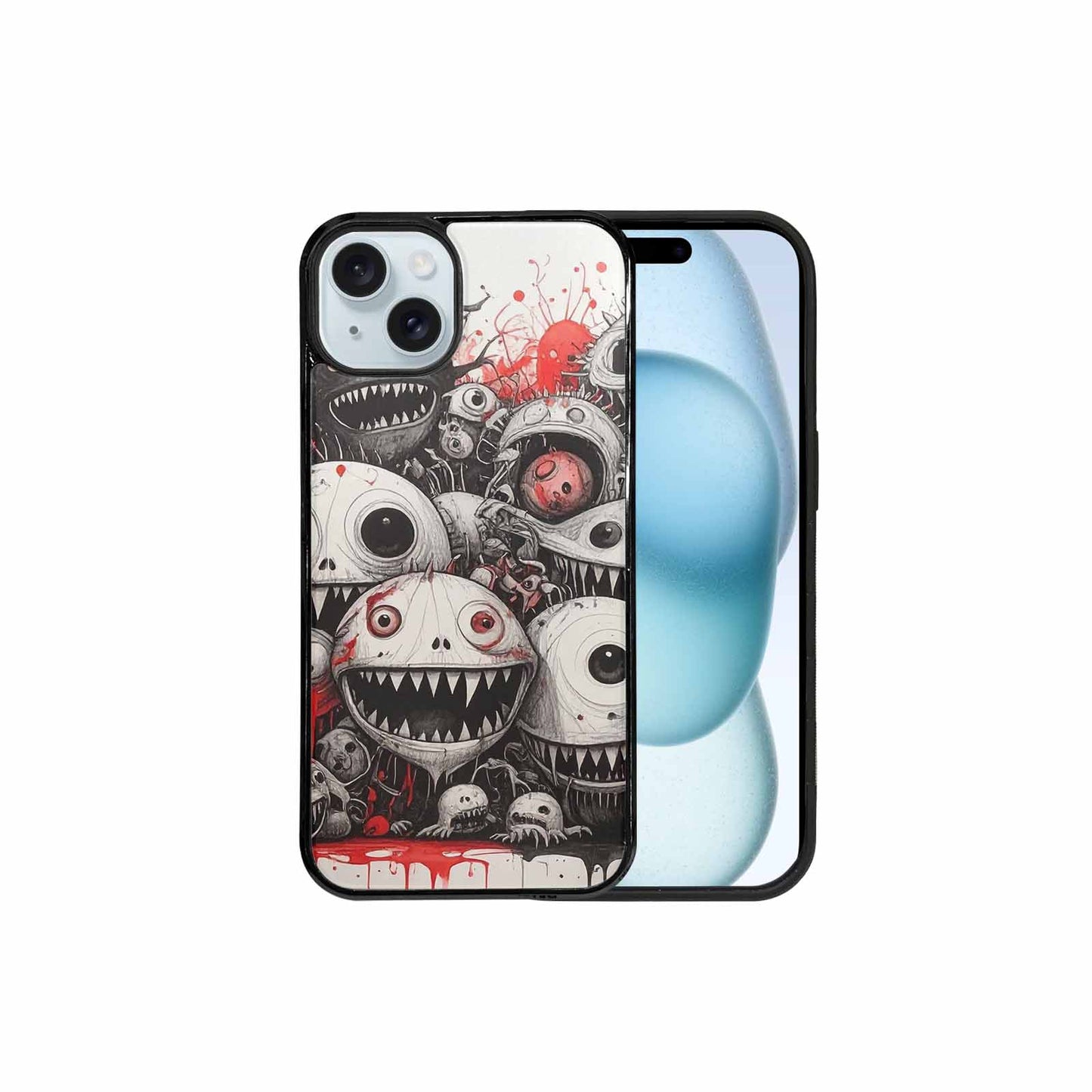 iPhone 15 Plus Case — Multi Eye Monster Black Red Ink, Original Design Phone Case