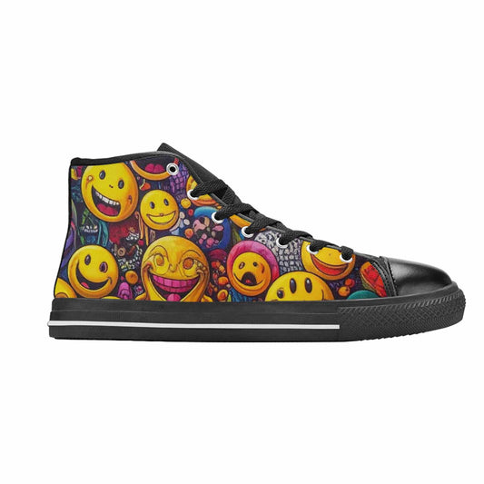 MEN'S Yellow Smiley Face High Top Canvas Vivid Sneakers