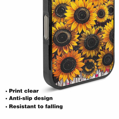 iPhone 16 Pro Case — Sunflower Burst Black Pink Ink Sunflowers, Custom Print Case Cover