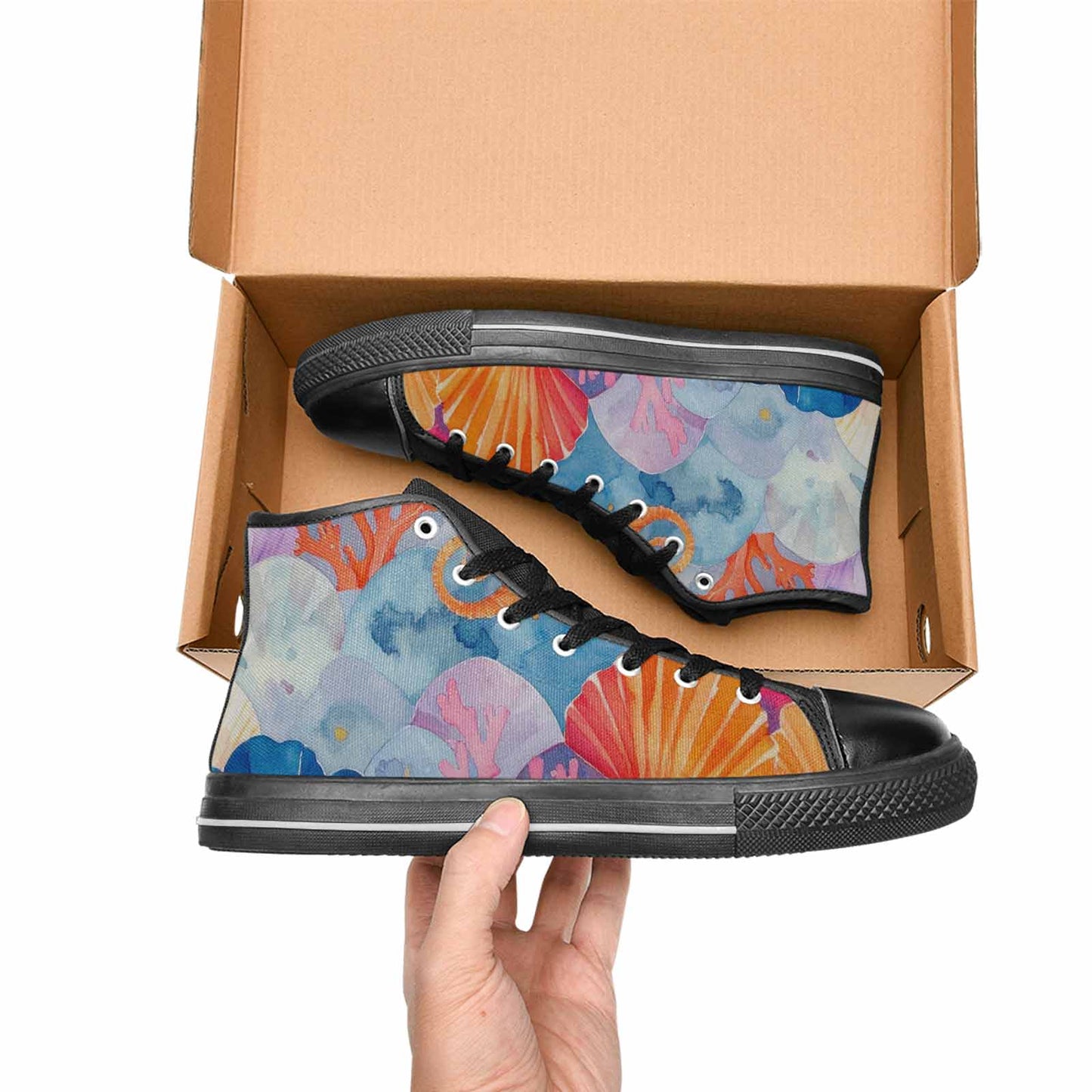 WOMEN'S Fish Scale Coral High Top Canvas Vivid Custom Shoes
