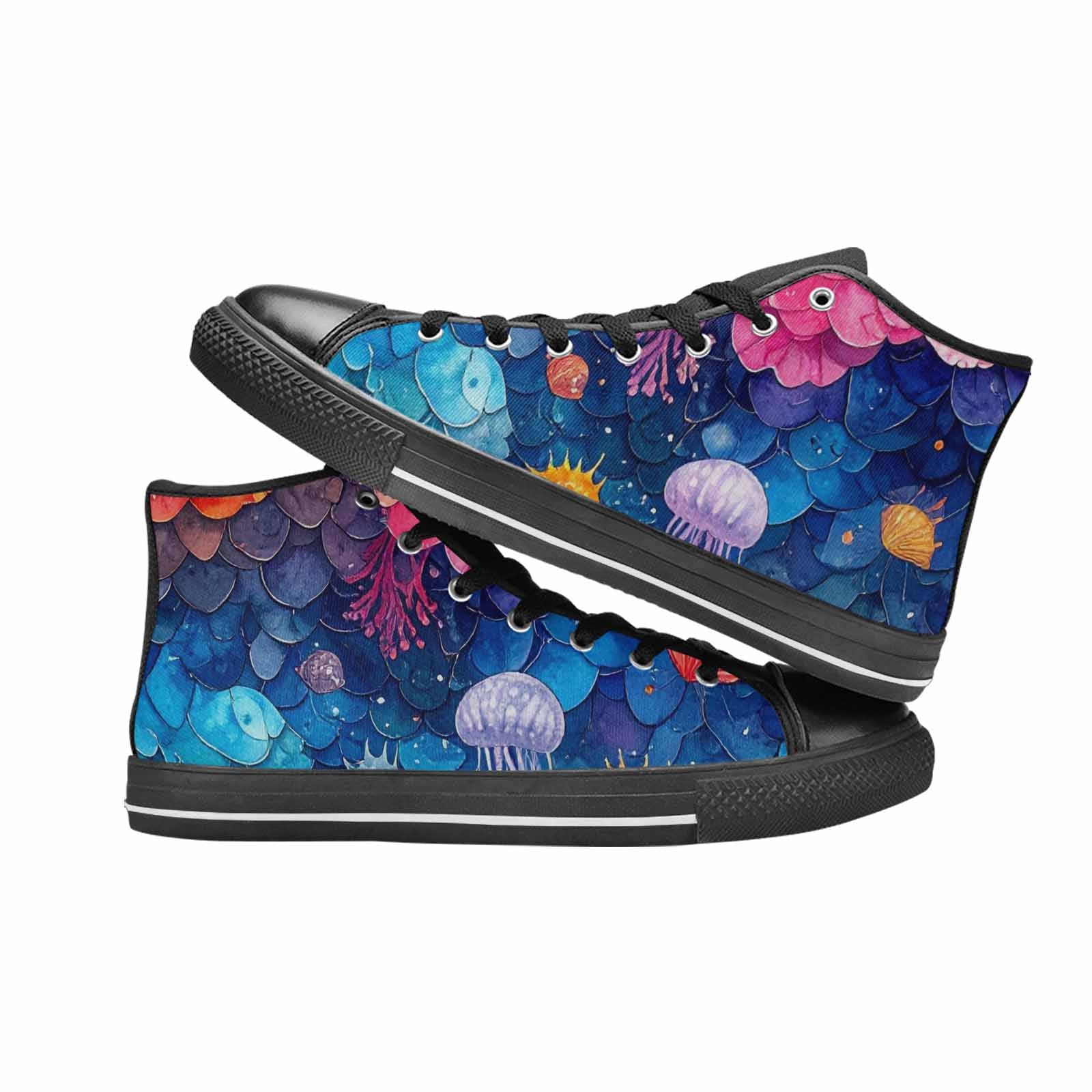 WOMEN'S Fish Scale Coral High Top Canvas Neon Fantasy Sneakers