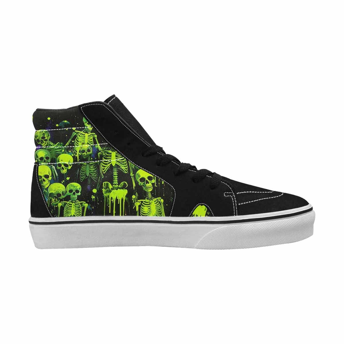 MEN'S Skeletons  Neon Green High Top Canvas Grunge Shoes