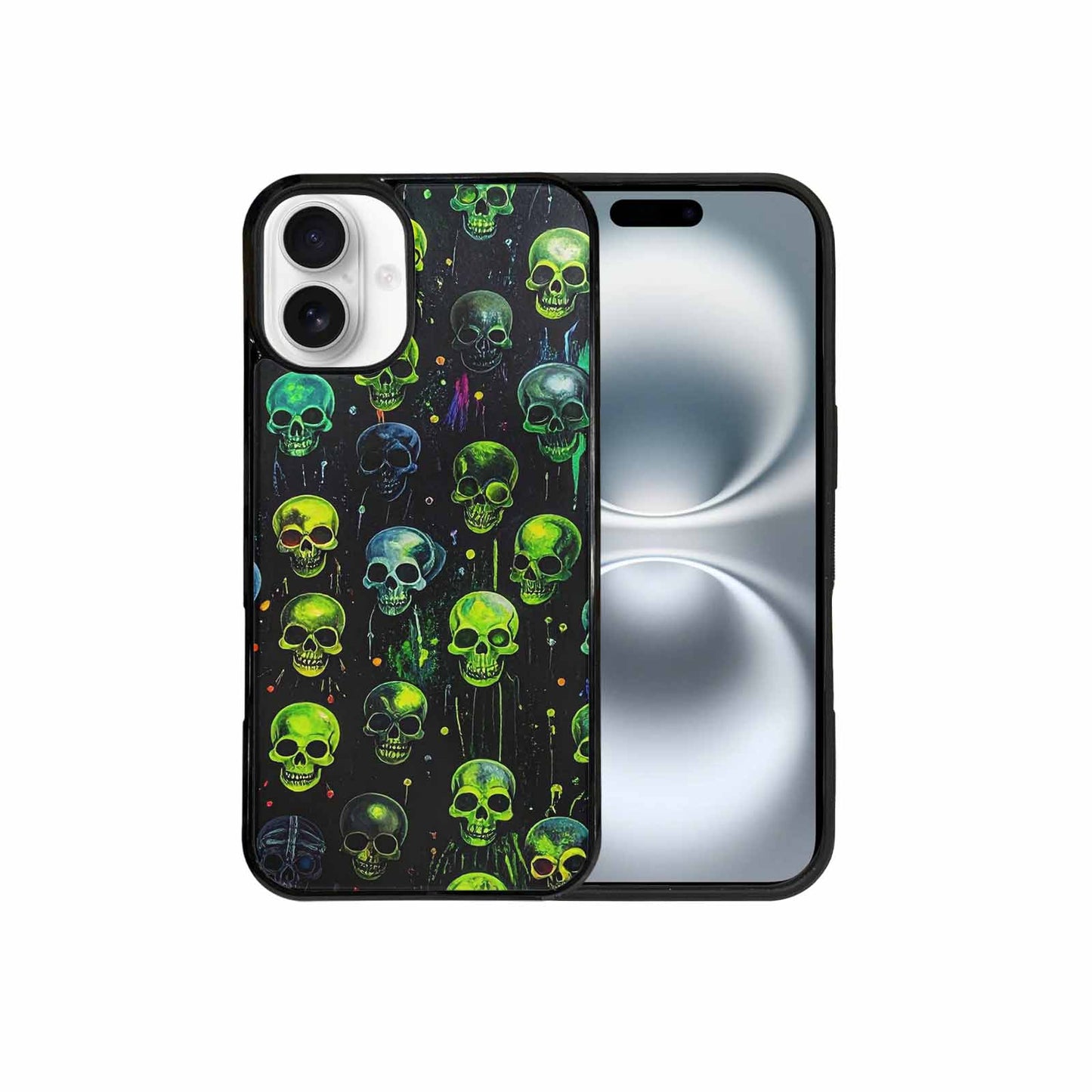 iPhone 16 Plus Case — Skeletons Neon Green Glowskele Egb, Unique Phone Case Design