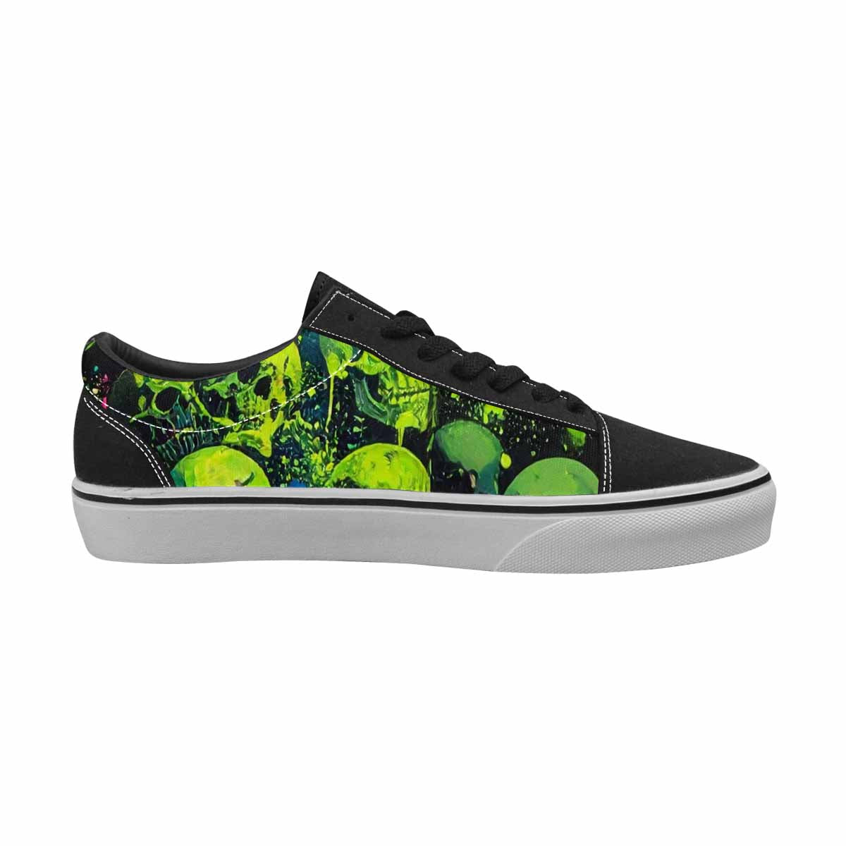 WOMEN'S Skeletons × Neon Green Lace-Up Canvas Melting Art Custom Sneakers