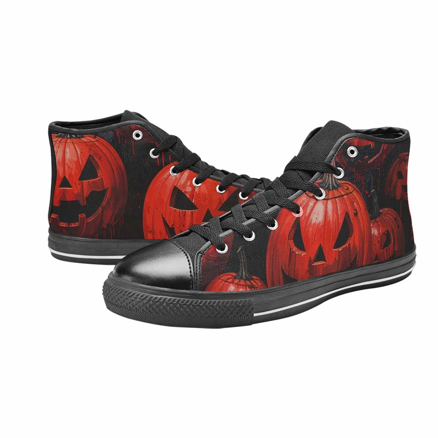 WOMEN'S Bloody Pumpkin Face High Top Canvas Grunge Custom Sneakers