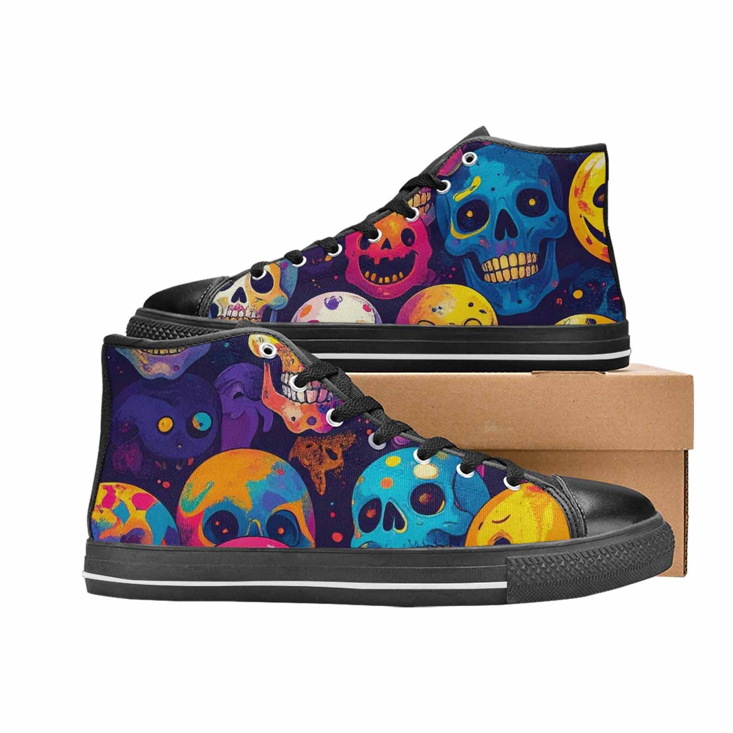 MEN'S Skeleton People Face High Top Canvas Cottagecore Custom Shoes