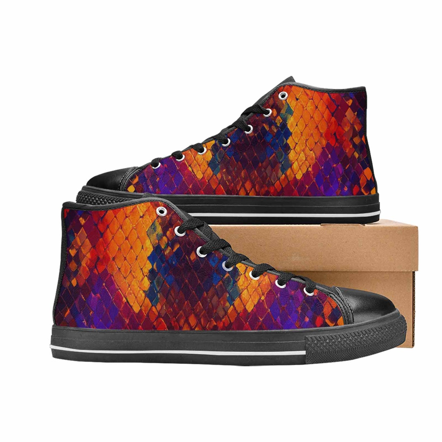 WOMEN'S Dark Snake Print High Top Canvas Neon Fantasy Shoes