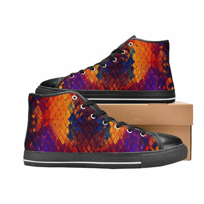 WOMEN'S Dark Snake Print High Top Canvas Neon Fantasy Shoes