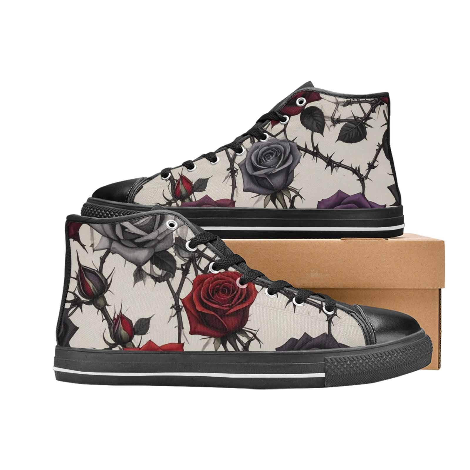 MEN'S Black Gothic Rose High Top Canvas Neon Fantasy Shoes
