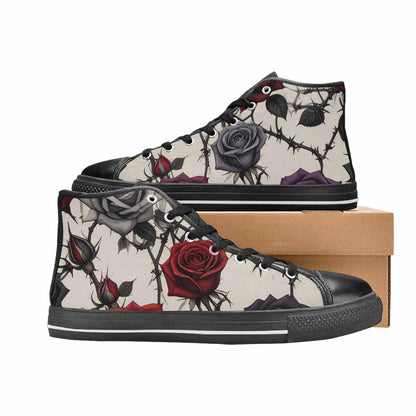 MEN'S Black Gothic Rose High Top Canvas Neon Fantasy Shoes