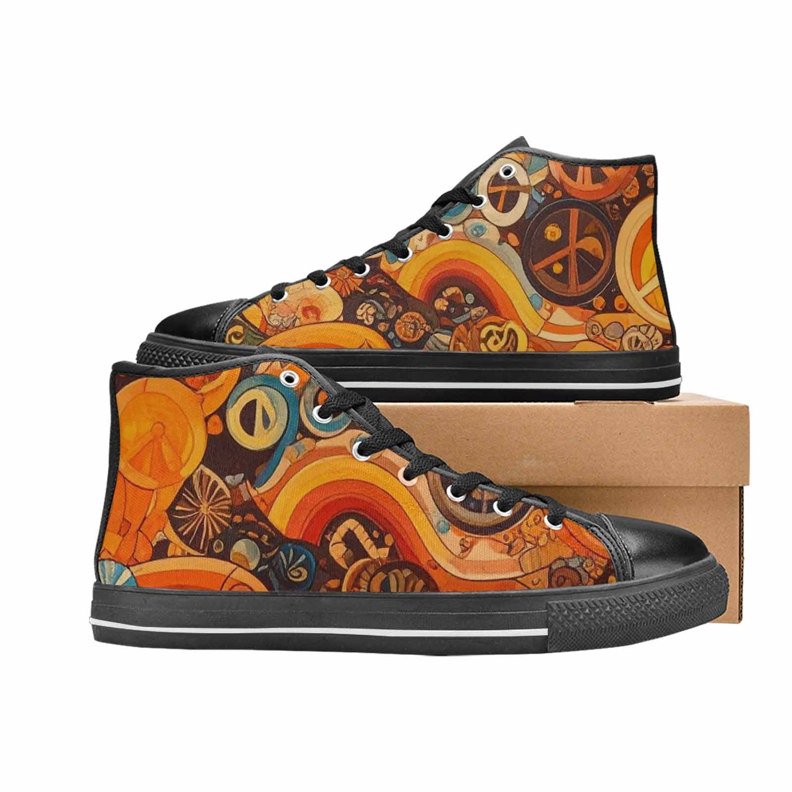 WOMEN'S Groovy 70S Peace High Top Canvas Dark Academia Shoes