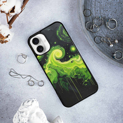 iPhone 16 Plus Case — Melting Galaxy Acid Green, Custom Designed Case Cover