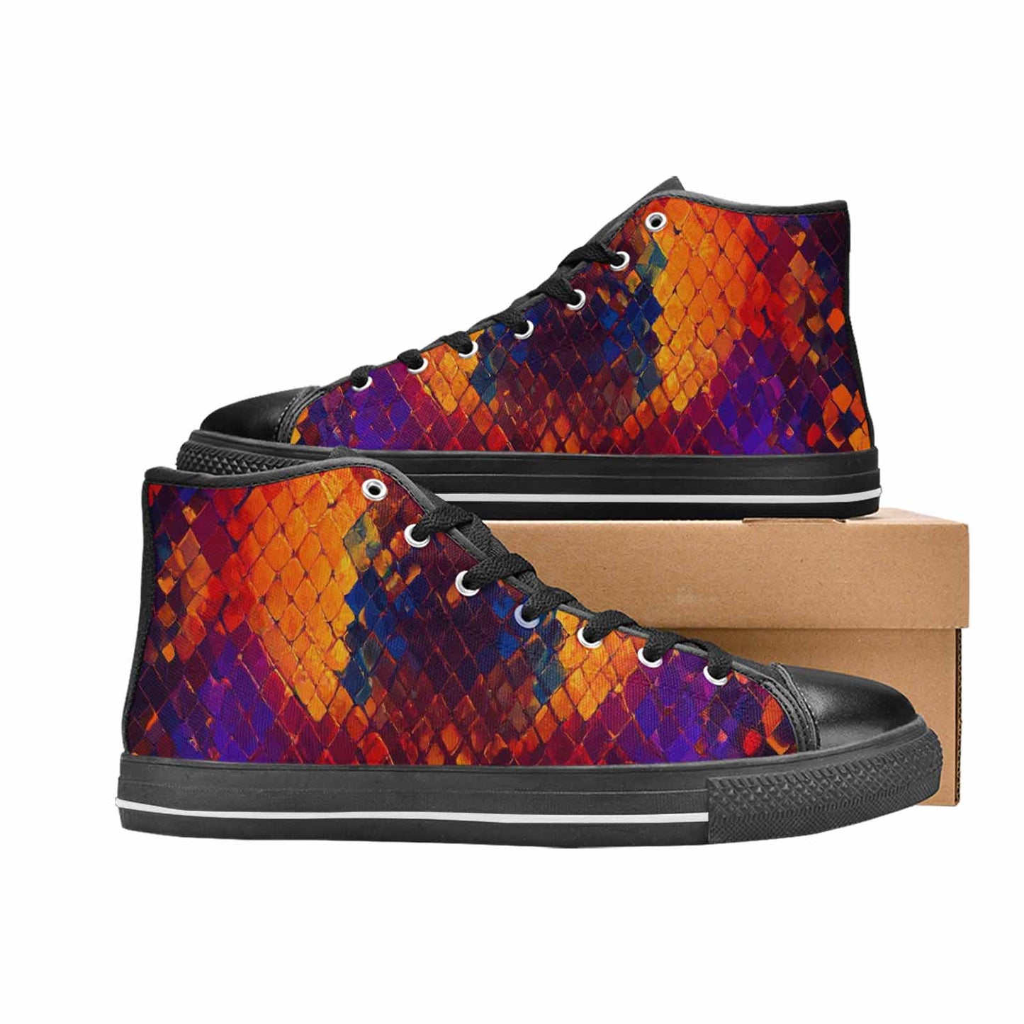 MEN'S Dark Snake Print High Top Canvas Surreal Shoes