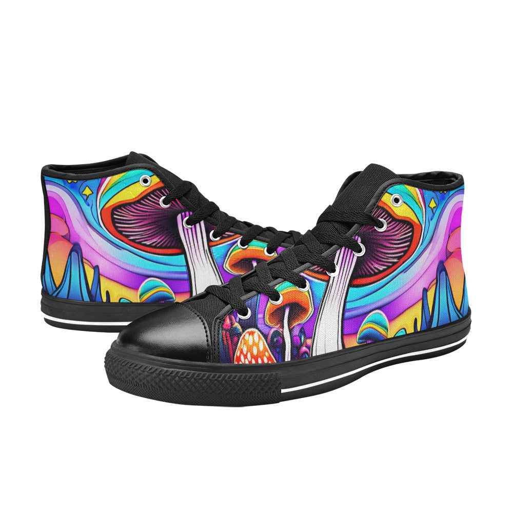 MEN'S Colorful Mushrooms Art Vibe High Top Canvas Vibrant Chaos Shoes