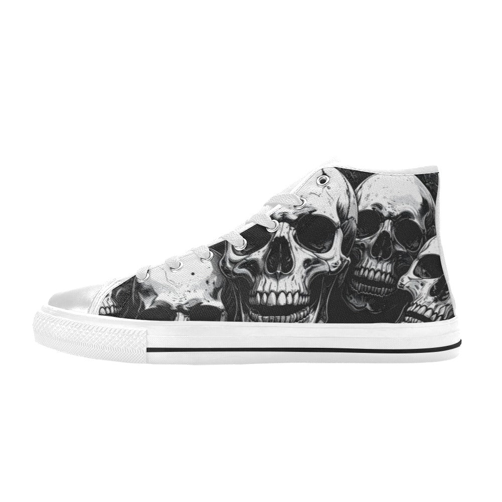 WOMEN'S Aggressive Comic Skull Black High Top Canvas Cottagecore Custom Sneakers