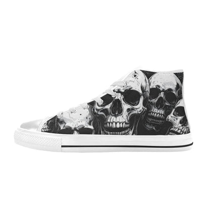 WOMEN'S Aggressive Comic Skull Black High Top Canvas Cottagecore Custom Sneakers