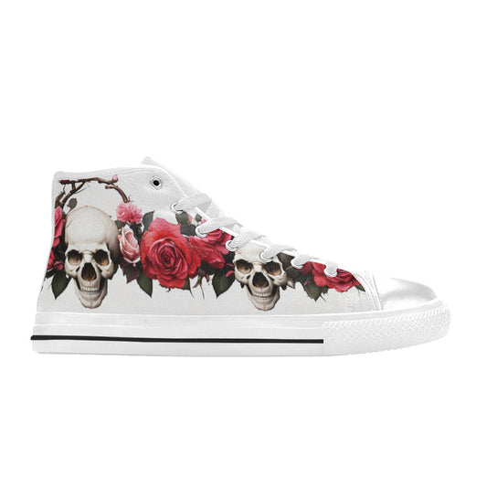 WOMEN'S Skulls Roses Deluxe 13 High Top Canvas Vibrant Chaos Sneakers