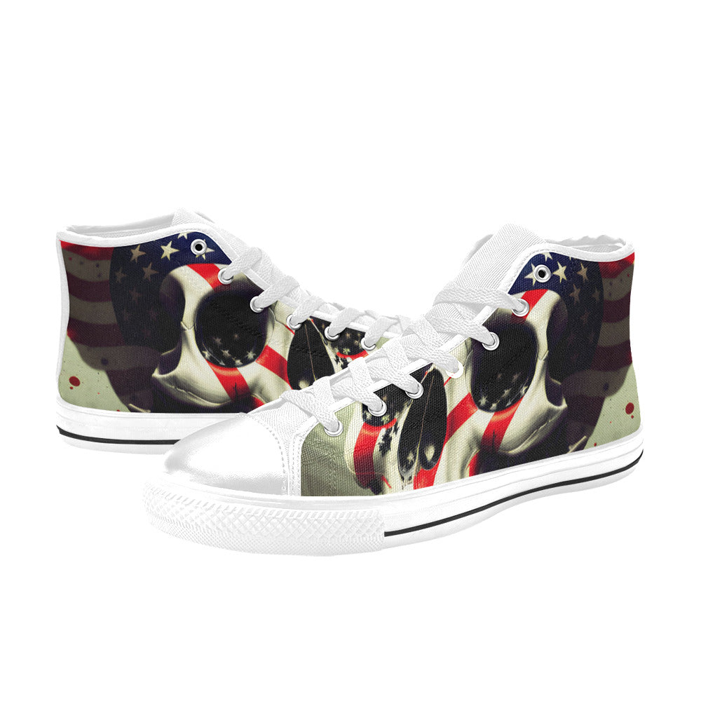 WOMEN'S Patriotic Skull Flag High Top Canvas Grunge Custom Shoes