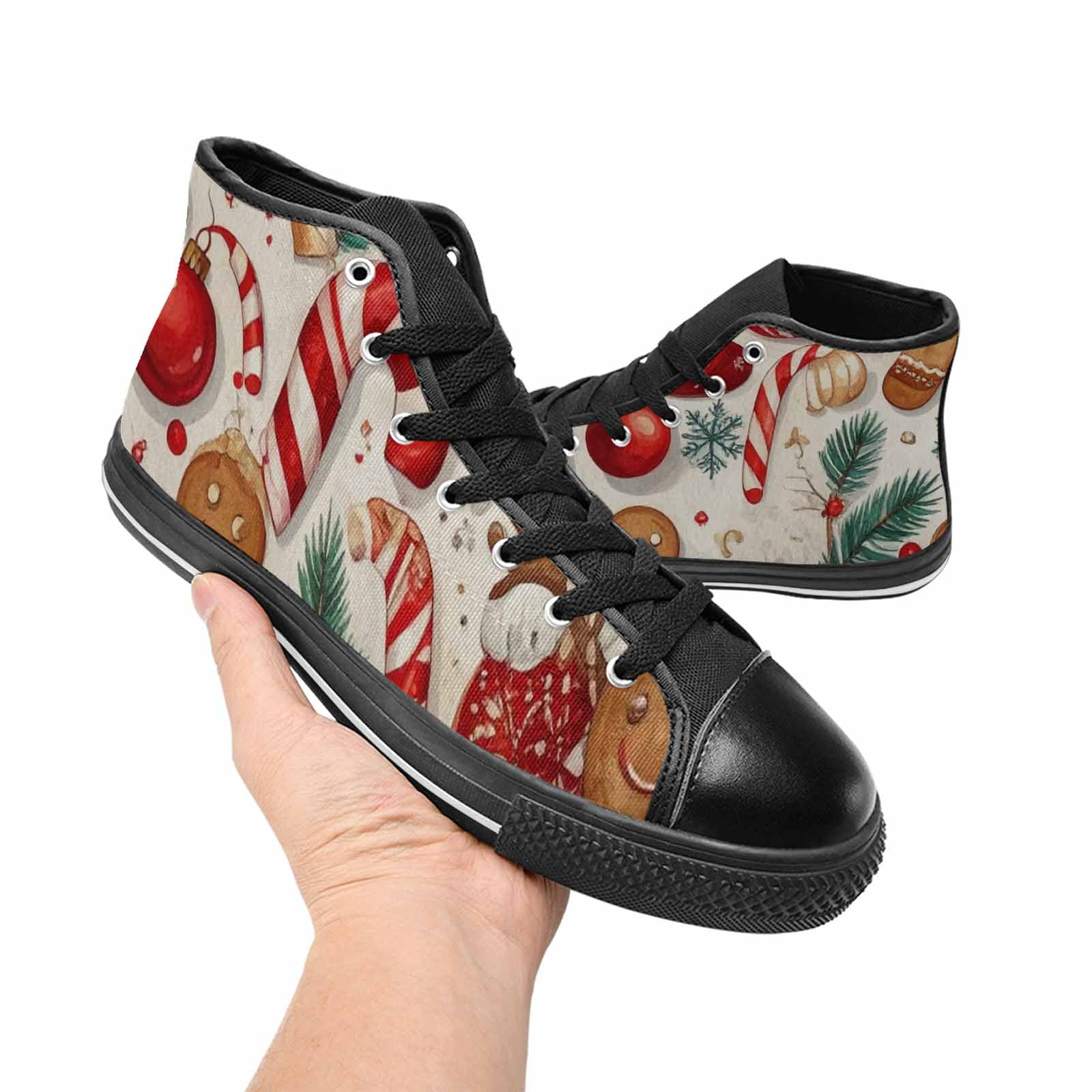 WOMEN'S Christmas Holly Snowflake High Top Canvas Vibrant Chaos Shoes