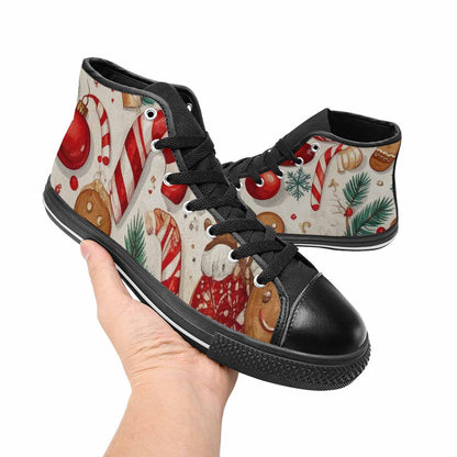WOMEN'S Christmas Holly Snowflake High Top Canvas Vibrant Chaos Shoes