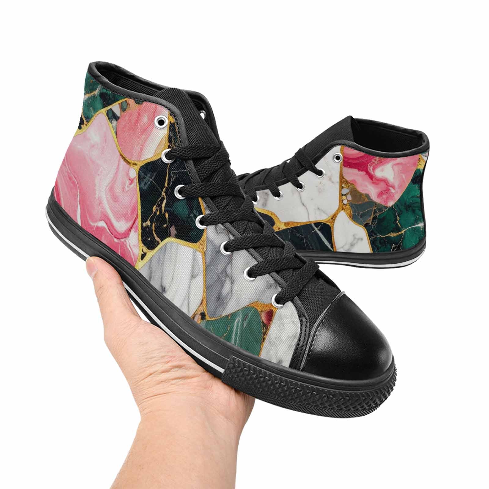 MEN'S Marble Stone Texture High Top Canvas Vibrant Chaos Custom Shoes