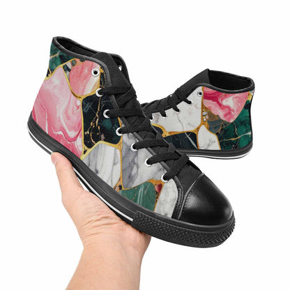 MEN'S Marble Stone Texture High Top Canvas Vibrant Chaos Custom Shoes