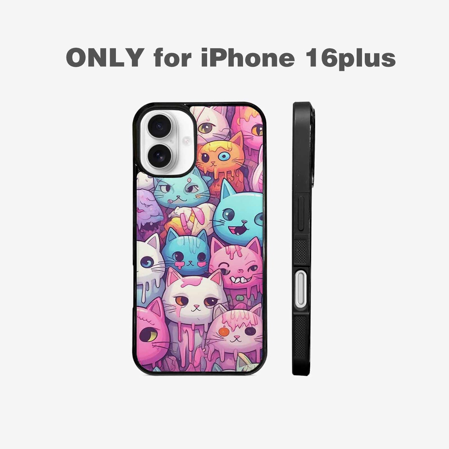 iPhone 16 Plus Case — Pastel Gore Cat Character Pattern Hundreds, Custom Art Phone Cover