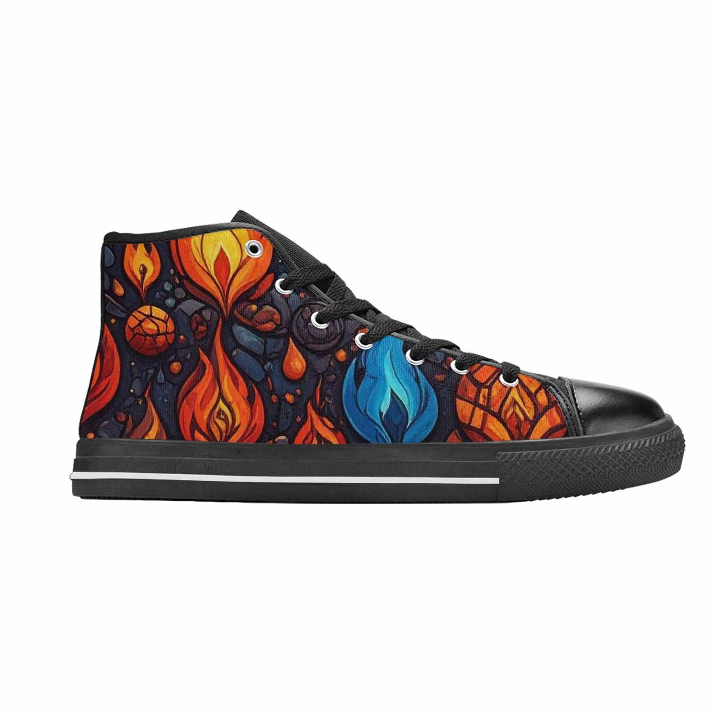 WOMEN'S Fire Flame High Top Canvas Grunge Shoes