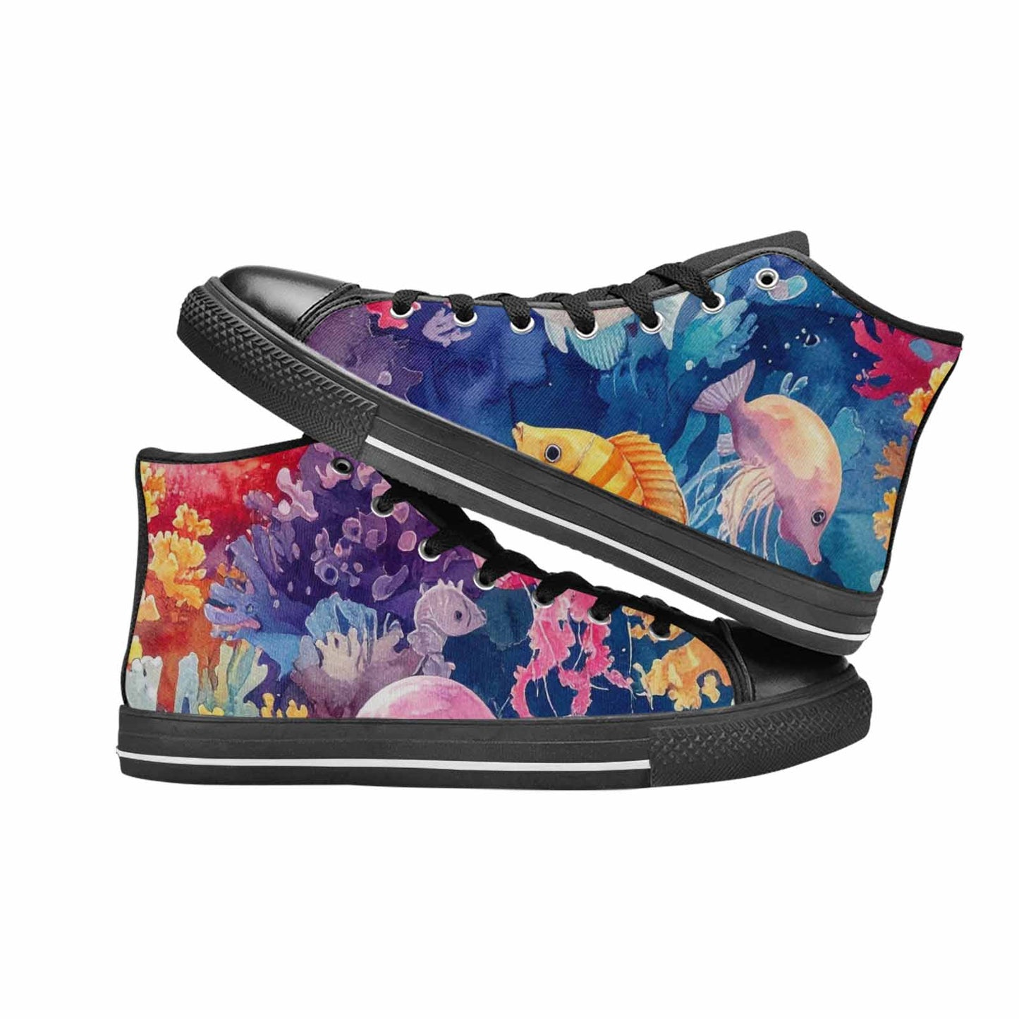 WOMEN'S Fish Scale Coral High Top Canvas Dreamcore Custom Sneakers