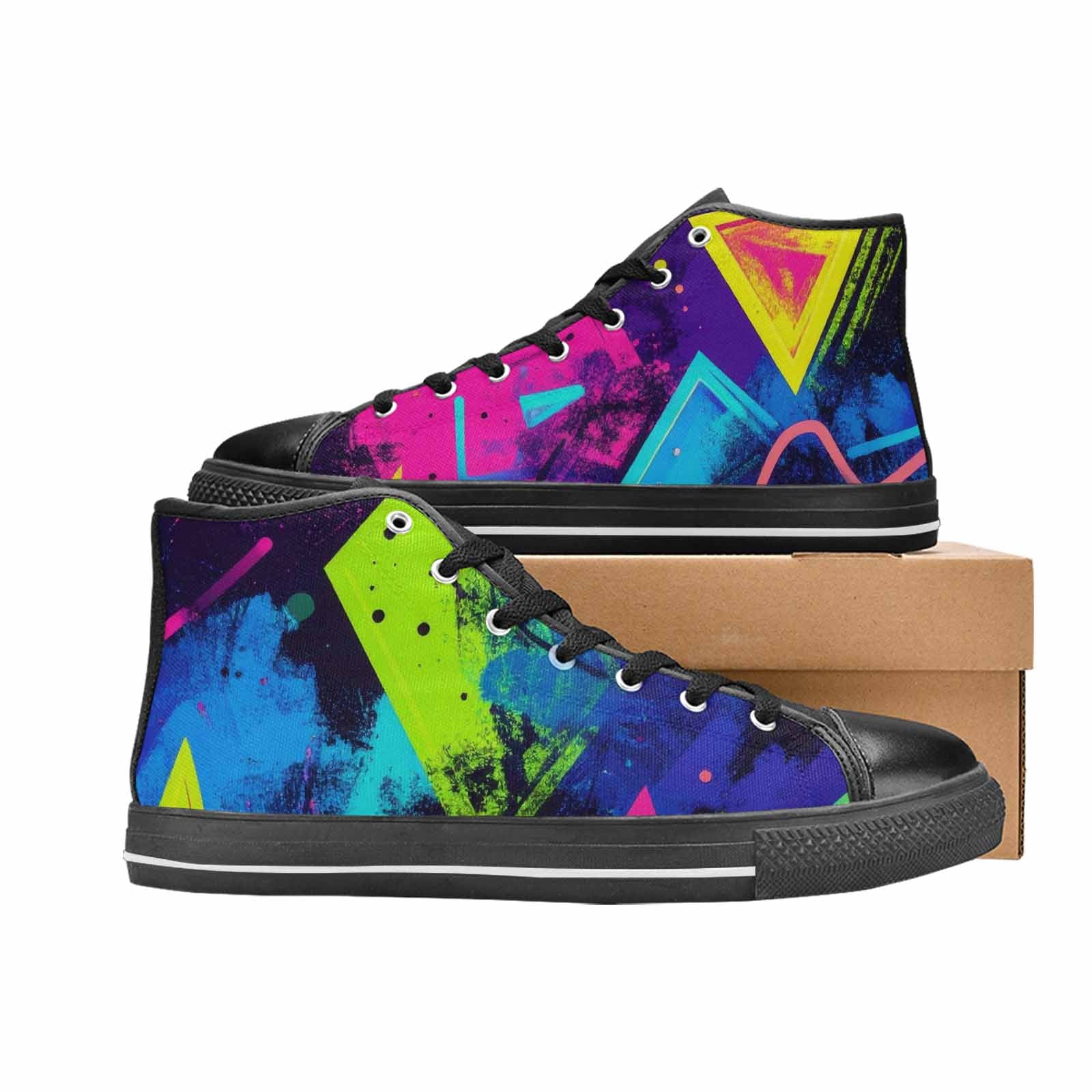 MEN'S Memphis Squiggles Triangles Dots High Top Canvas Surreal Sneakers