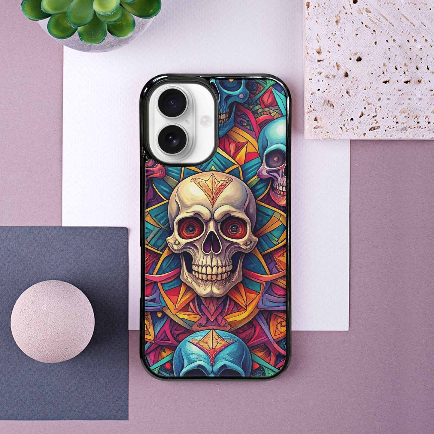 iPhone 16 Case — Sacred Geometry Lots Of Skulls Seamless, Custom Printed Phone Case