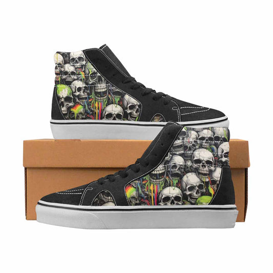 WOMEN'S Skulls Black & Green Ink High Top Canvas Custom Fashion Aesthetic Custom Shoes