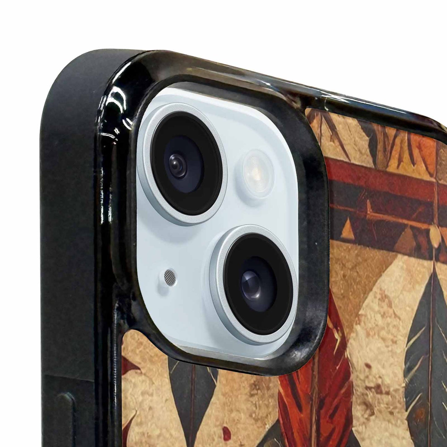 iPhone 15 Plus Case — Native American Geometric Pattern Arrows Feathers, Unique Phone Case Design