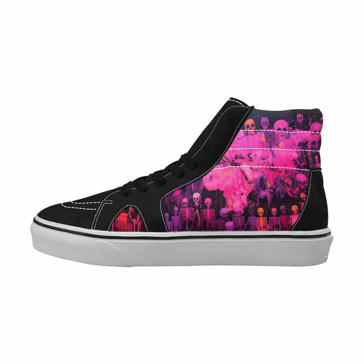 MEN'S Skeletons  Neon Pink High Top Canvas Grunge Shoes