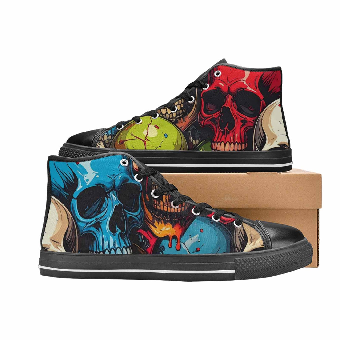 WOMEN'S Dripping Skulls Collage High Top Canvas Vibrant Chaos Custom Sneakers