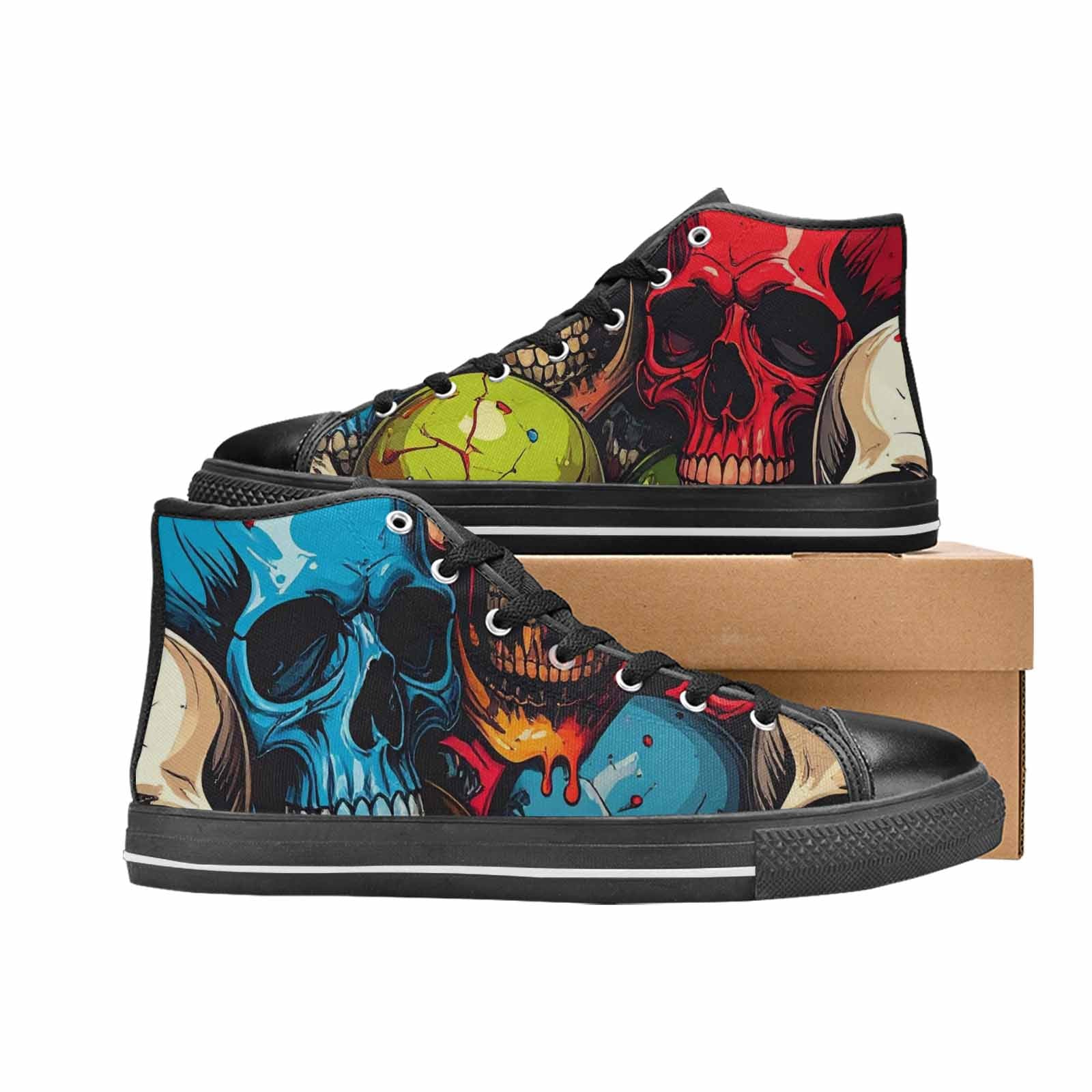WOMEN'S Dripping Skulls Collage High Top Canvas Vibrant Chaos Custom Sneakers