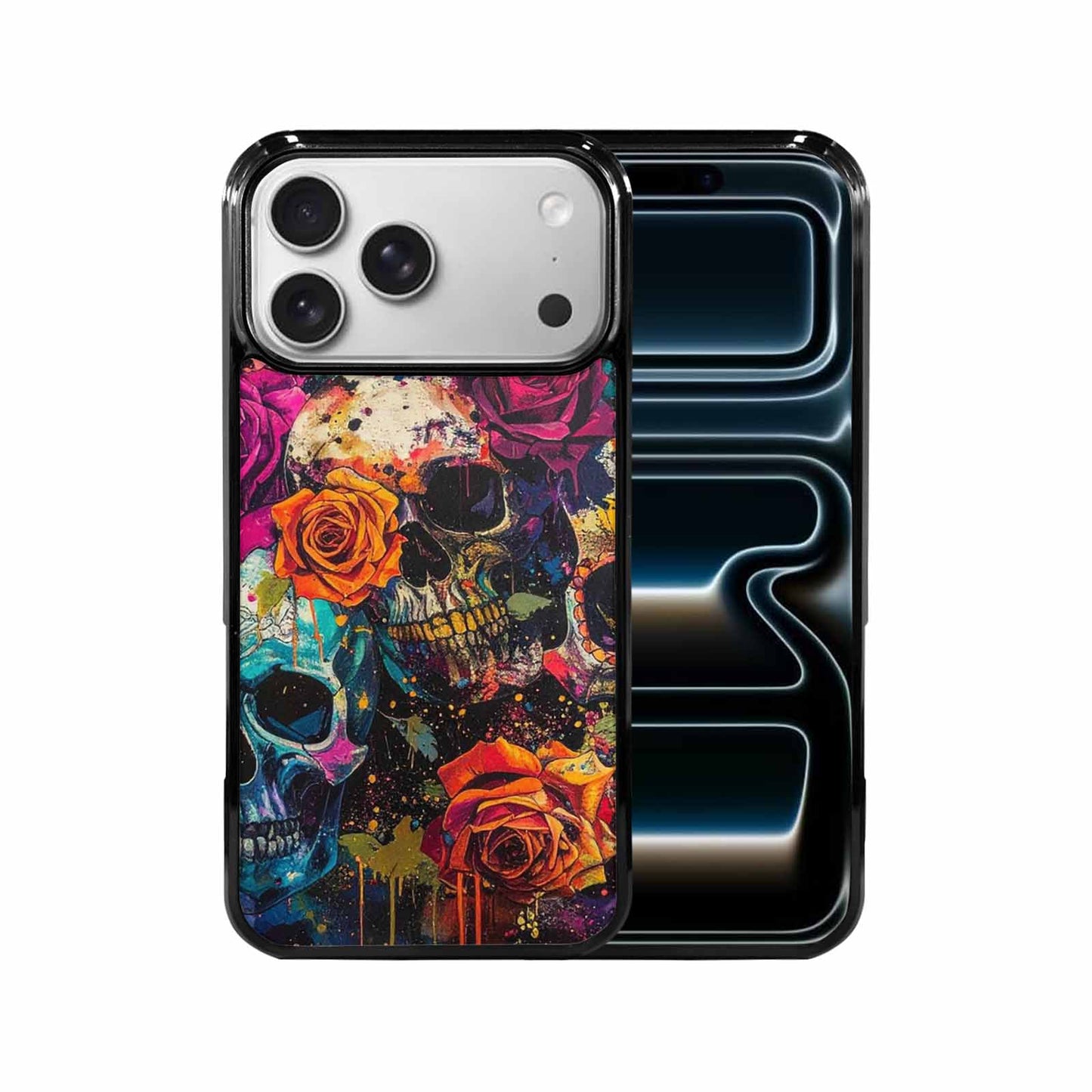 iPhone 17 Pro Max Case — Skulls Roses Acid Wash Custom Gothic, Custom Print Case Cover
