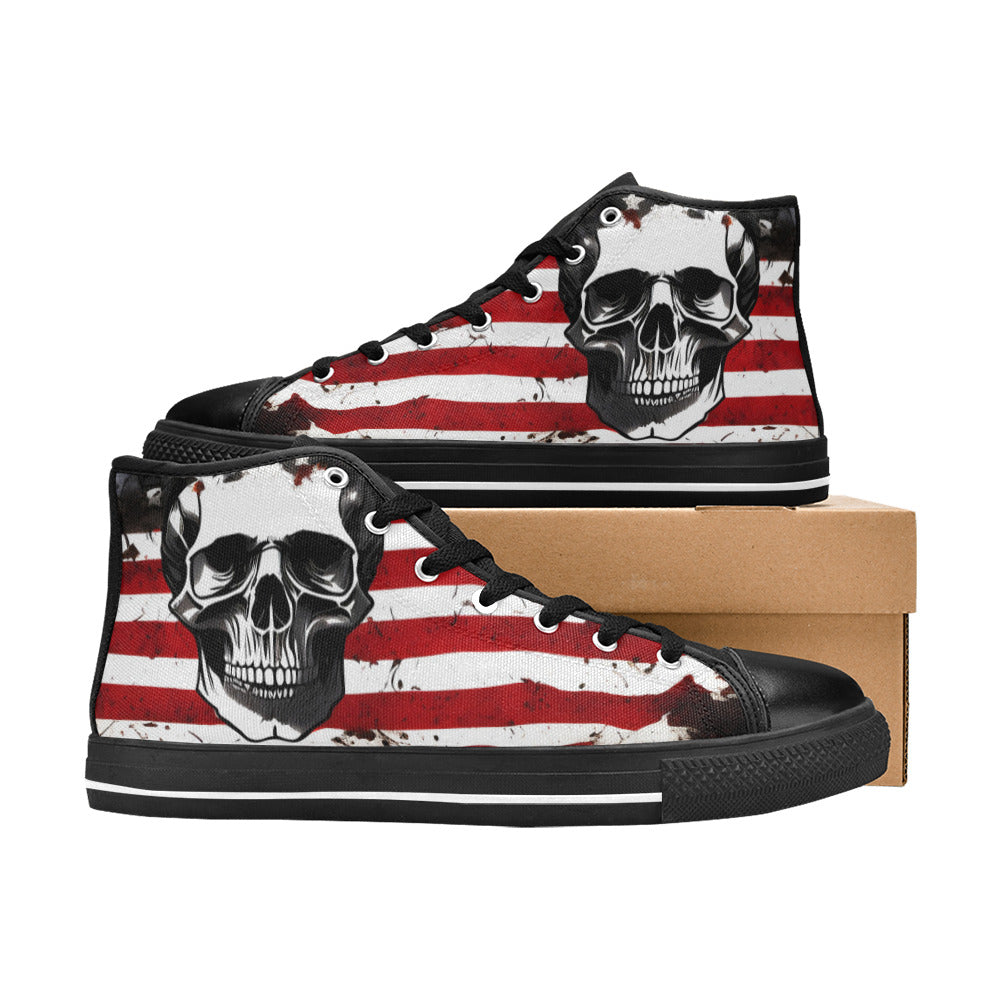 WOMEN'S Patriotic Skull Art High Top Canvas Y2K Custom Shoes