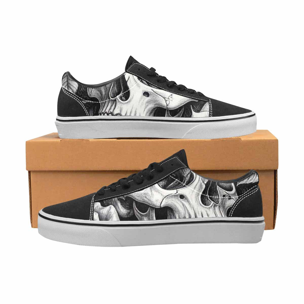 WOMEN'S Skulls Roses Pen Ink Canvas Lace-Up Dreamcore Shoes