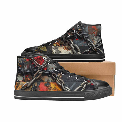 MEN'S Barbed Wire Chain High Top Canvas Wallpaper Art Custom Sneakers
