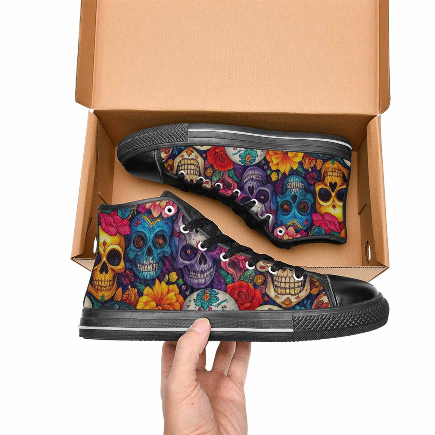 WOMEN'S Skull High Top Canvas Grunge Sneakers