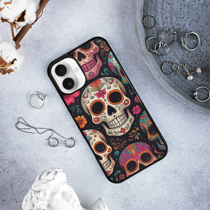 iPhone 16 Plus Case — Smaller Skulls Overlapping Seamless Pattern Of, Custom Designed Case Cover