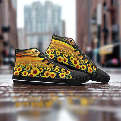 Cherry Blossom Purple Teal Vivid Bold Art - Freaky Shoes | Custom Art Sneakers
