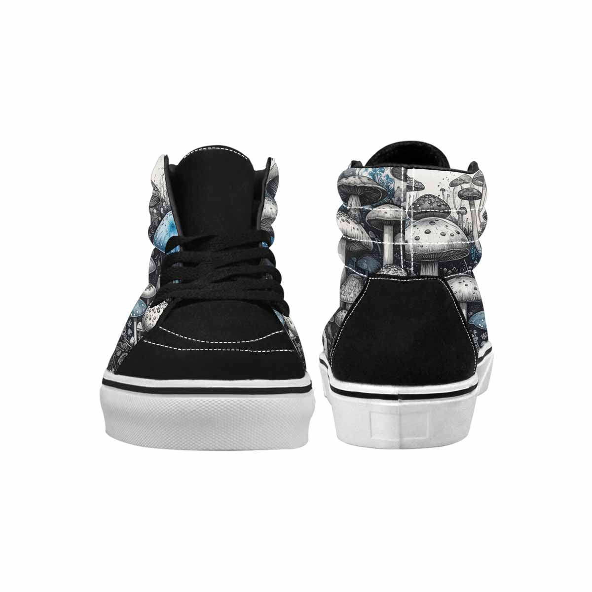 WOMEN'S Mushrooms Black & Blue Ink High Top Canvas Unique Print Vivid Limited Edition Sneakers